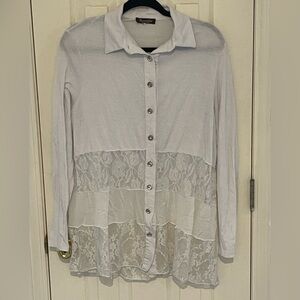 Surrealist Lace Button Down Collared Top